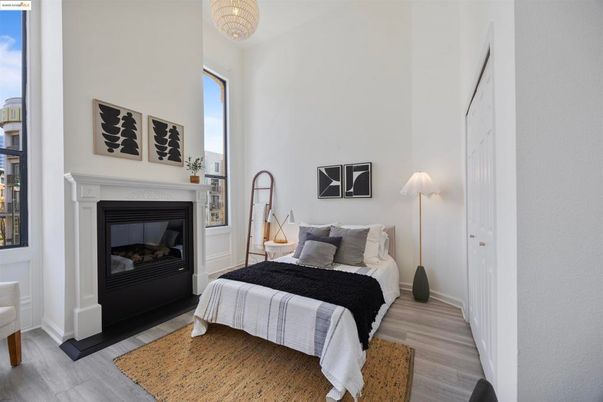 Bedroom, Fireplace, Interior, Wood Texture Flooring