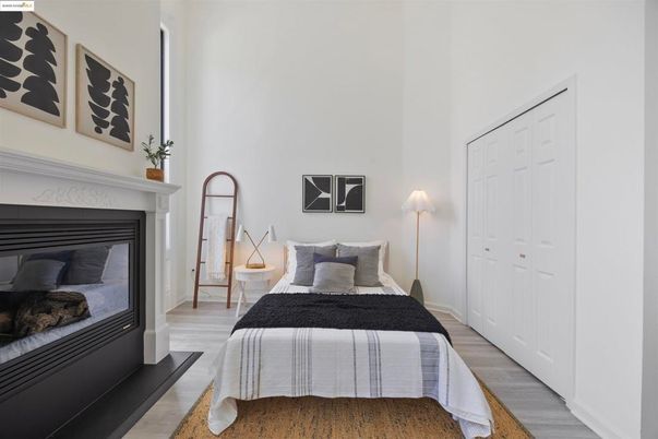 Bedroom, Fireplace, Interior, Wood Texture Flooring