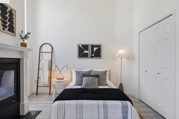 Bedroom, Fireplace, Interior, Wood Texture Flooring