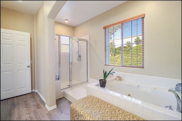 Bathroom, Glass Shower, Interior, Recessed Lighting, Wood Texture Flooring