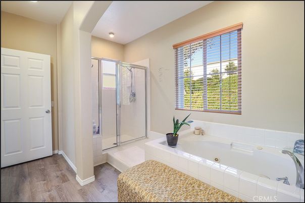 Bathroom, Glass Shower, Interior, Recessed Lighting, Wood Texture Flooring