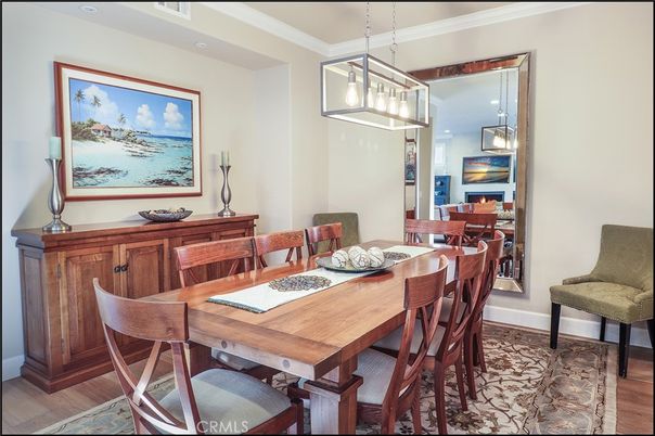 Dining room, Interior, Pendant Lights, Recessed Lighting, Wood Texture Flooring