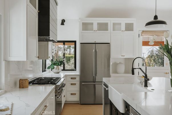Interior, Kitchen, Pendant Lights, Stainless Steel Appliances, Wood Texture Flooring