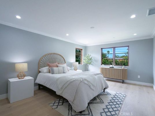 Bedroom, Interior, Recessed Lighting, Wood Texture Flooring