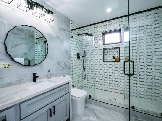 Bathroom, Glass Shower, Interior, Marble, Recessed Lighting