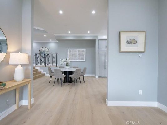 Dining room, Interior, Recessed Lighting, Wood Texture Flooring