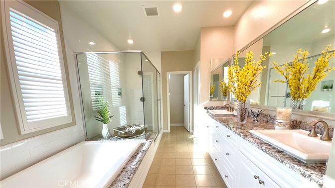 Bathroom, Dual Sink Vanities, Glass Shower, Interior, Recessed Lighting