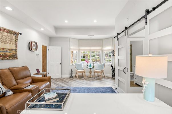 Dining room, Interior, Living room, Recessed Lighting, Wood Texture Flooring