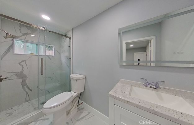 Bathroom, Glass Shower, Interior, Marble, Marble Walls, Recessed Lighting