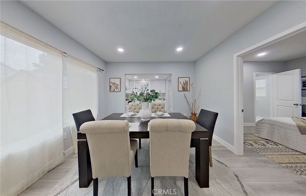 Dining room, Interior, Recessed Lighting, Wood Texture Flooring
