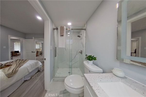 Bathroom, Glass Shower, Interior, Marble, Marble Walls, Recessed Lighting