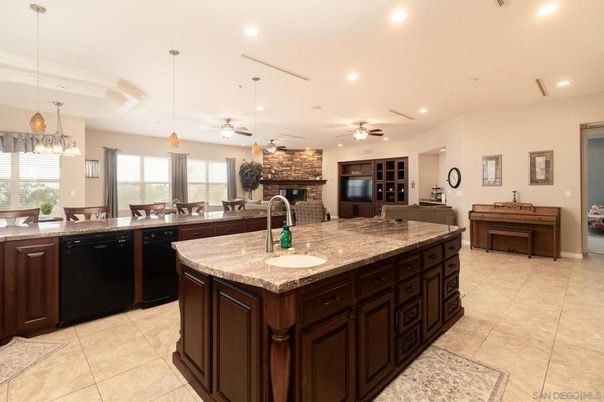 Fireplace, Interior, Kitchen, Pendant Lights, Recessed Lighting