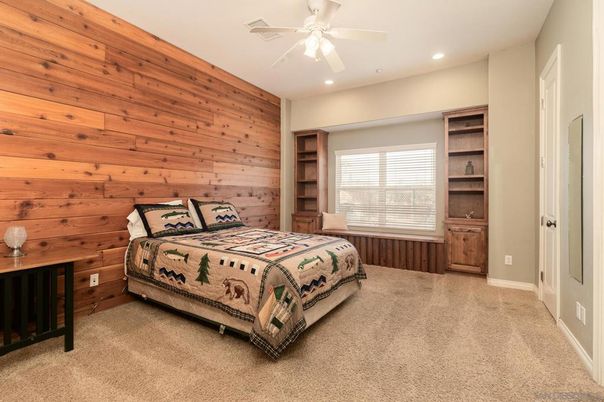 Bedroom, Interior, Recessed Lighting, Wooden Walls