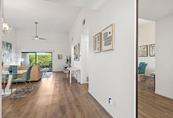 Dining room, Interior, Living room, Pendant Lights, Wood Texture Flooring