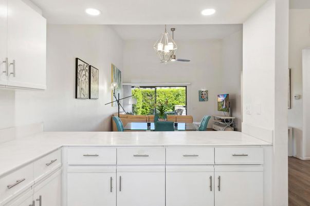 Interior, Kitchen, Pendant Lights, Recessed Lighting, Wood Texture Flooring