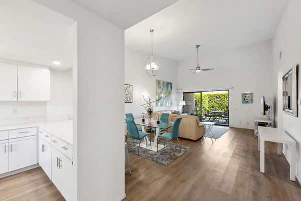 Dining room, Interior, Kitchen, Living room, Pendant Lights, Recessed Lighting, Wood Texture Flooring