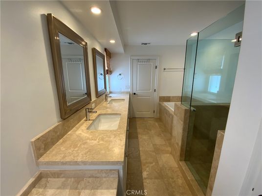 Bathroom, Dual Sink Vanities, Glass Shower, Interior, Recessed Lighting