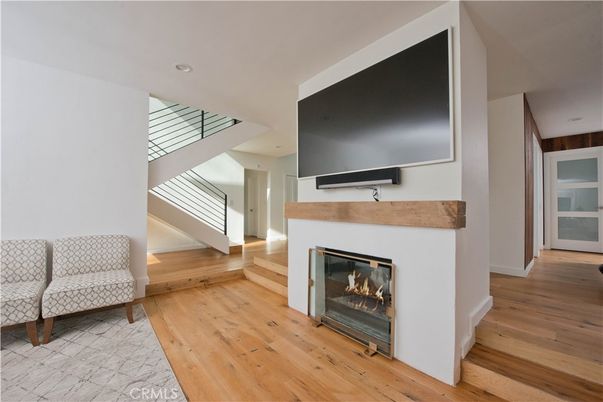 Fireplace, Interior, Recessed Lighting, Wood Texture Flooring