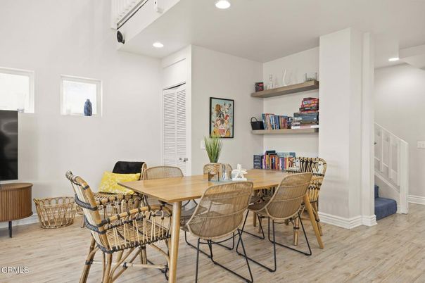 Dining room, Interior, Recessed Lighting, Wood Texture Flooring
