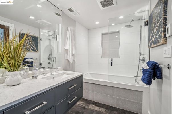 Bathroom, Glass Shower, Interior, Recessed Lighting