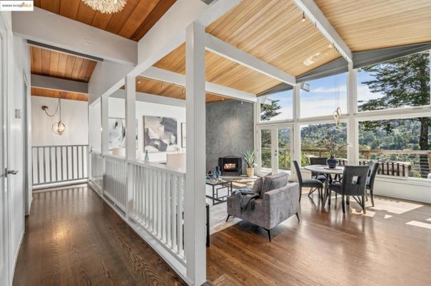 Dining room, Fireplace, Interior, Living room, Pendant Lights, Sun Room, Wooden Ceilings, Wood Texture Flooring
