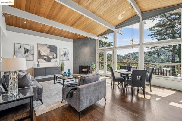 Dining room, Fireplace, Interior, Living room, Wooden Ceilings, Wood Texture Flooring