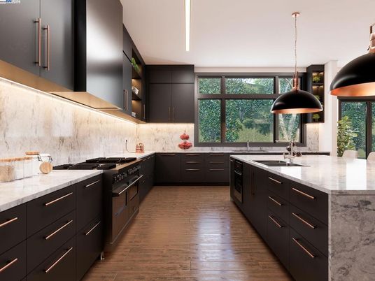Interior, Kitchen, Pendant Lights, Wood Texture Flooring