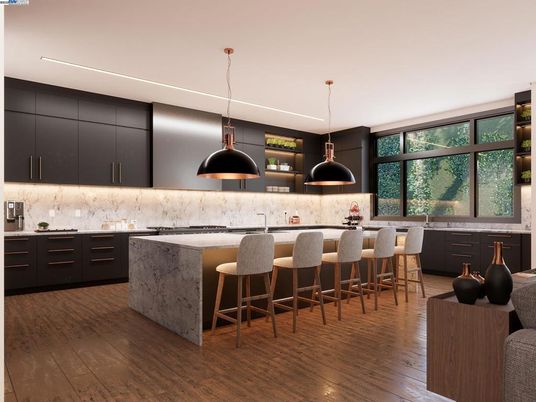 Interior, Kitchen, Pendant Lights, Recessed Lighting, Wood Texture Flooring