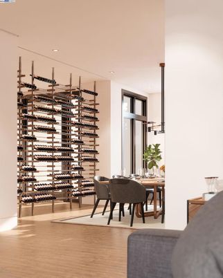 Dining room, Interior, Recessed Lighting, Wine Storage, Wood Texture Flooring