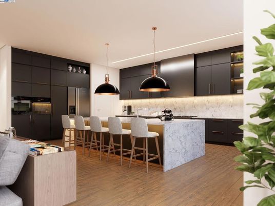 Interior, Kitchen, Pendant Lights, Wood Texture Flooring