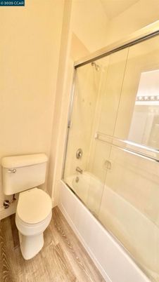 Bathroom, Glass Shower, Interior, Wood Texture Flooring