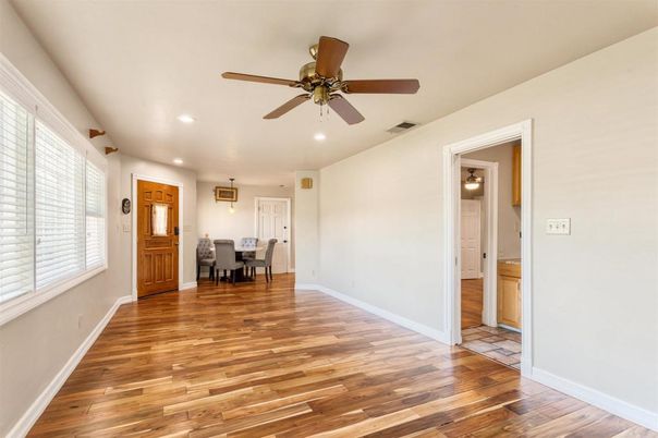 Dining room, Interior, Recessed Lighting, Wood Texture Flooring