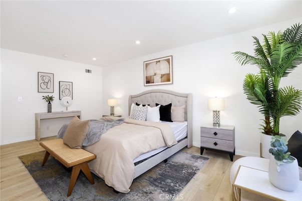 Bedroom, Interior, Recessed Lighting, Wood Texture Flooring