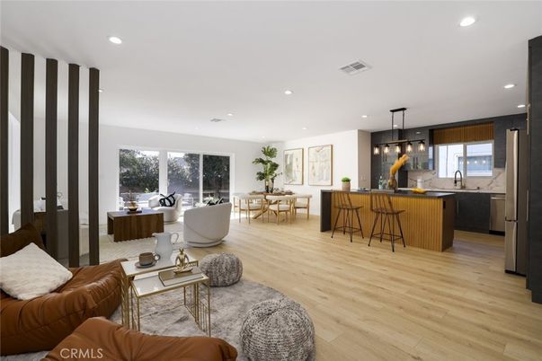 Dining room, Interior, Kitchen, Living room, Pendant Lights, Recessed Lighting, Wood Texture Flooring