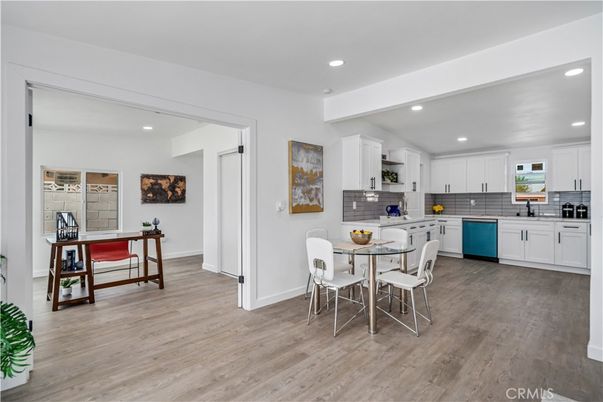 Dining room, Interior, Kitchen, Recessed Lighting, Wood Texture Flooring