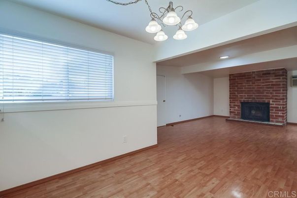 Empty room, Fireplace, Interior, Recessed Lighting, Wood Texture Flooring