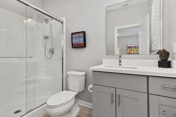 Bathroom, Glass Shower, Interior, Wood Texture Flooring