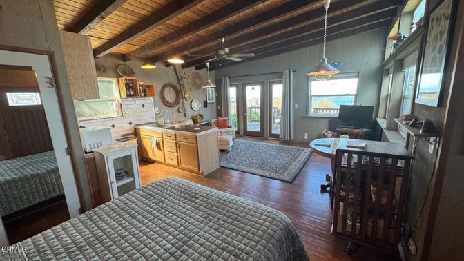 Interior, Kitchen, Pendant Lights, Water, Wooden Beams, Wooden Ceilings, Wood Texture Flooring