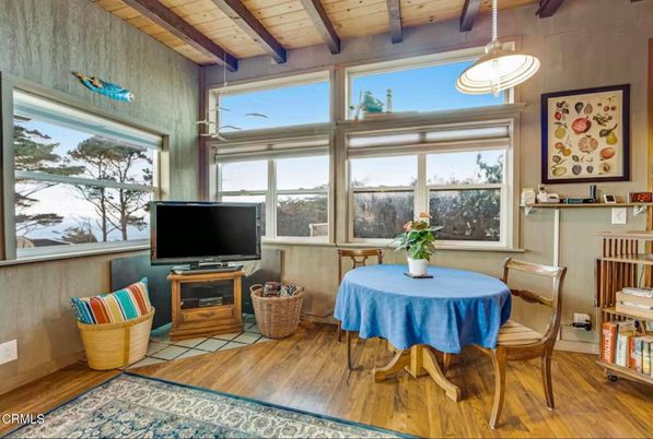 Dining room, Interior, Pendant Lights, Wooden Beams, Wooden Ceilings, Wood Texture Flooring