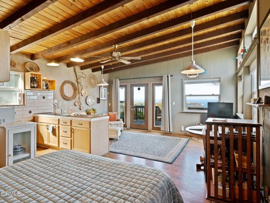 Interior, Kitchen, Pendant Lights, Water, Wooden Beams, Wooden Ceilings, Wood Texture Flooring