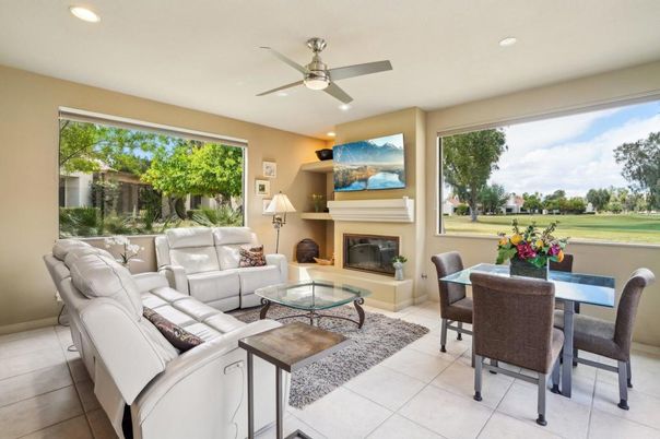 Dining room, Fireplace, Interior, Living room, Recessed Lighting