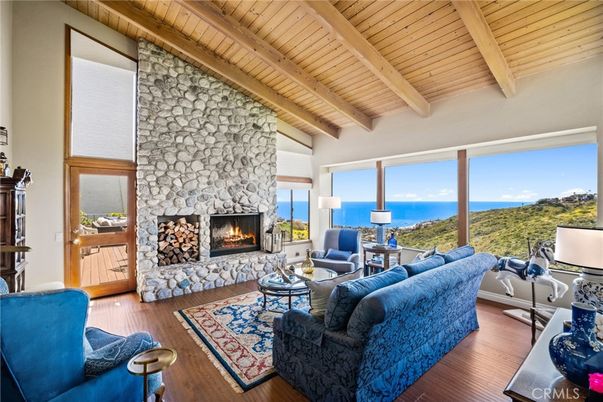 Fireplace, Interior, Living room, Stone Walls, Water, Wooden Beams, Wooden Ceilings, Wood Texture Flooring