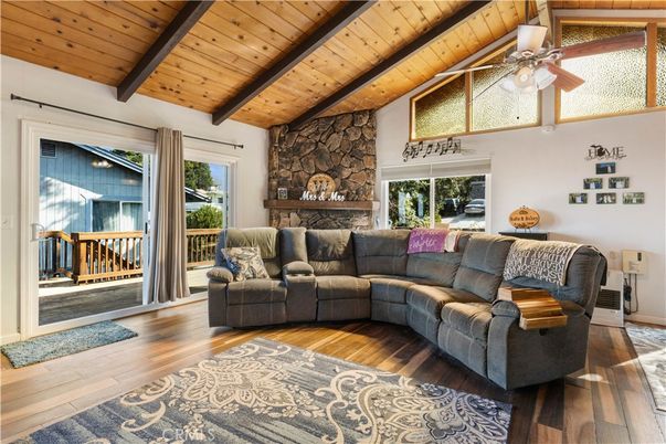 Fireplace, Interior, Living room, Stone Walls, Wooden Beams, Wooden Ceilings, Wood Texture Flooring