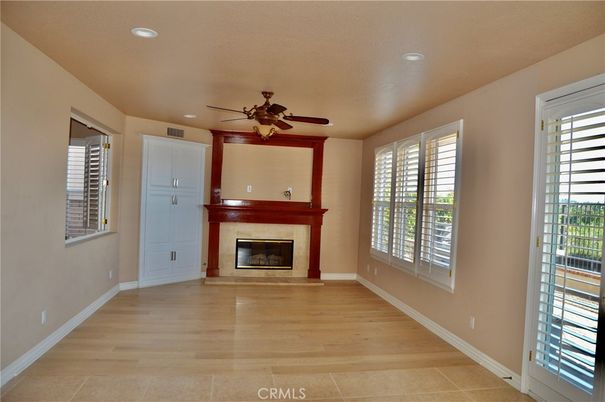 Empty room, Fireplace, Interior, Recessed Lighting, Wood Texture Flooring