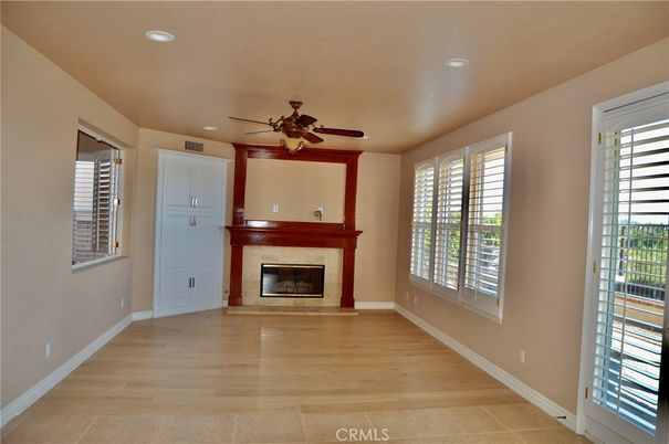 Empty room, Fireplace, Interior, Recessed Lighting, Wood Texture Flooring