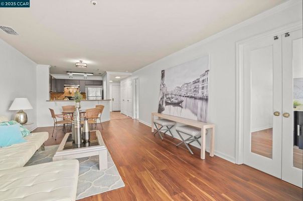 Dining room, Interior, Kitchen, Living room, Recessed Lighting, Wood Texture Flooring