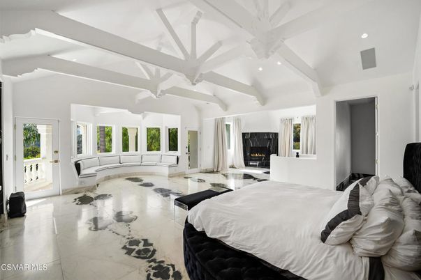 Bedroom, Fireplace, Interior, Marble, Recessed Lighting