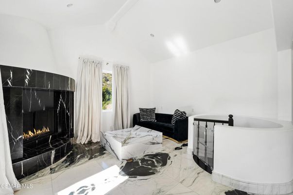 Fireplace, Interior, Marble, Marble Walls, Recessed Lighting