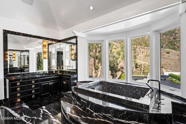 Bathroom, Dual Sink Vanities, Interior, Marble, Recessed Lighting