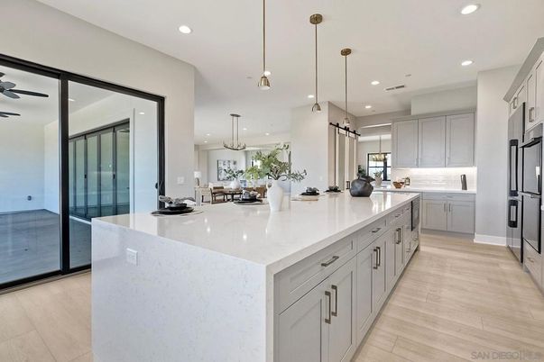 Dining room, Interior, Kitchen, Pendant Lights, Recessed Lighting, Wood Texture Flooring